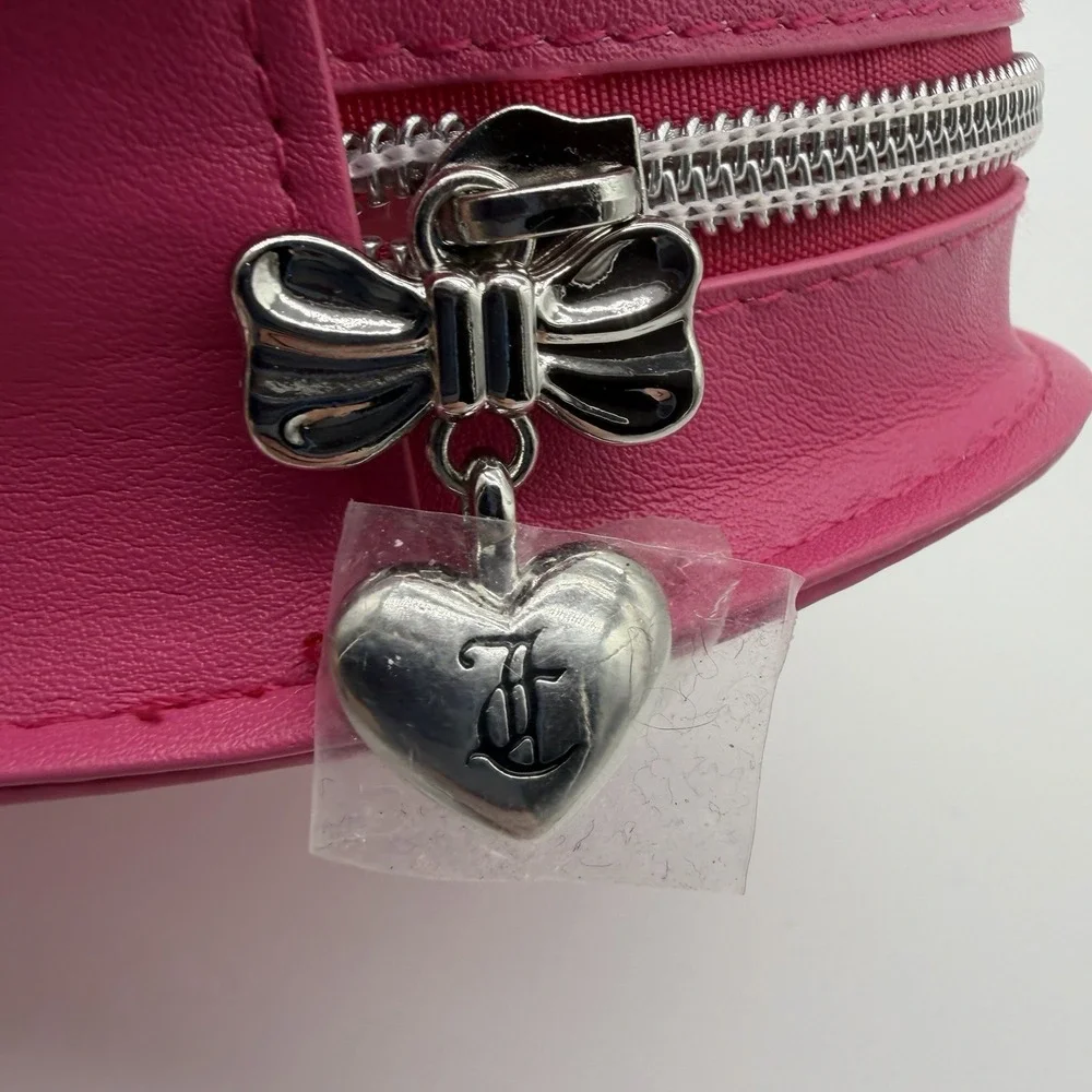 Juicy Couture Heart Shaped Clear Travel Cosmetic Pouch Hot Pink NWOT